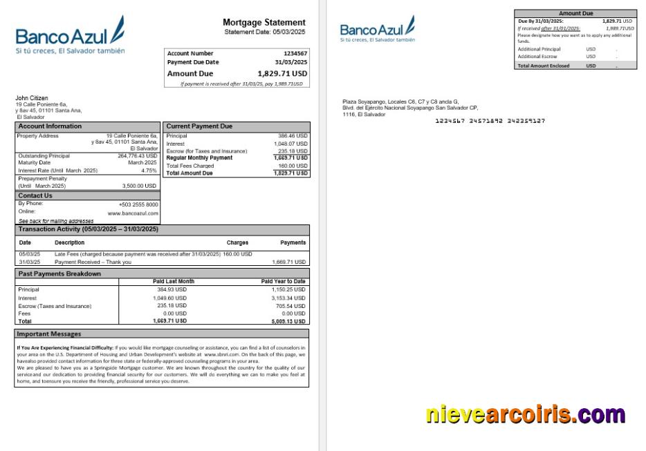 Salvador Banco Azul mortgage statement